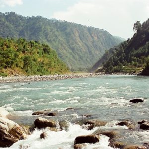 View of Ravi River with mountains in the background
