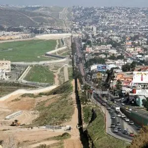 U.S.-Mexico border aerial view.