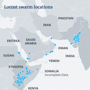 Locust swarm location map