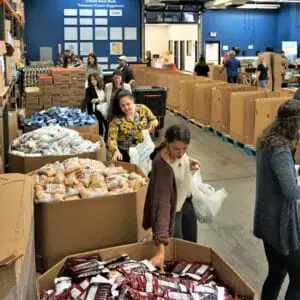 Students packaging food. 