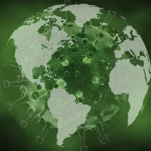 Illustration of the world with disease molecule inside