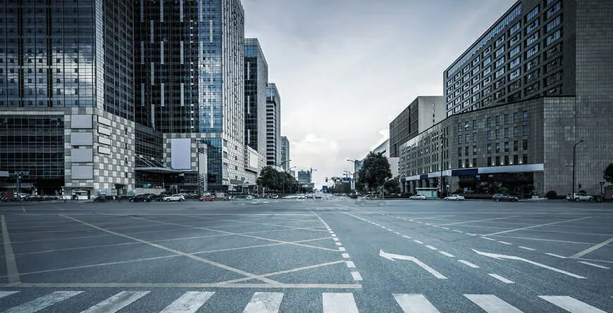 city street linked with buildings