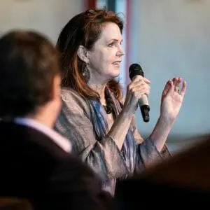 Professor Tracy Fessenden speaks on a panel discussion about climate change, religion and storytelling at ASU Cronkite