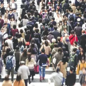 people walking in crowd